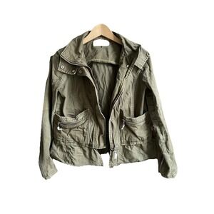 Womens Zara Trafaluc Jacket Hooded Camo Green Size XS Pockets Zippers Outdoor